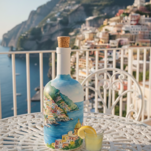 "bottiglia decorata a mano limoncello igp limoni di sorrento".